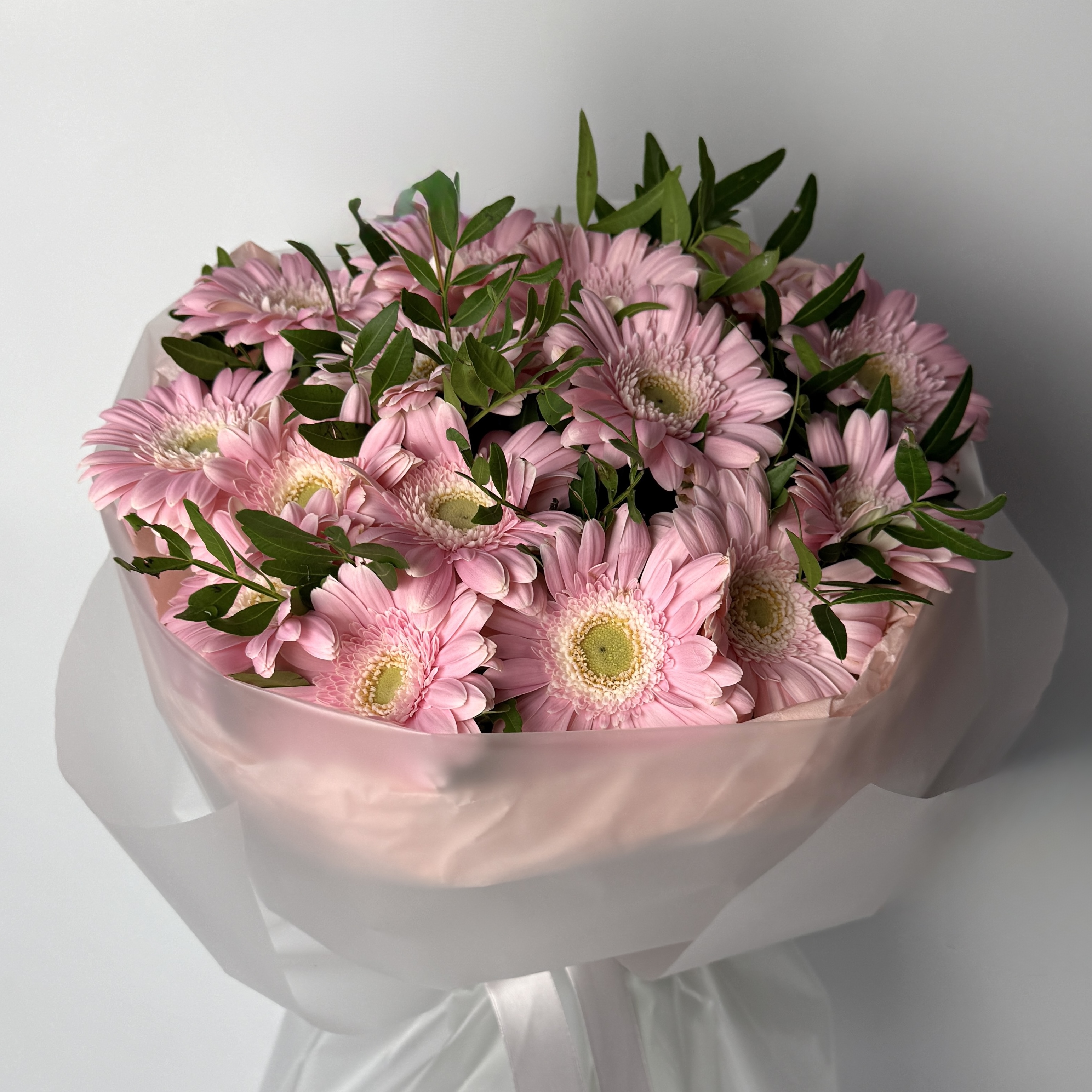 Букет гербер рожевих, фісташка 17 шт image